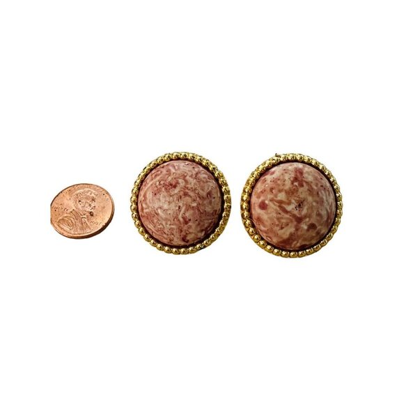 Vintage 1980s Pierced Post Earrings Mauve Goldtone Plastic Lightweight 1" Diamet - Picture 3 of 12